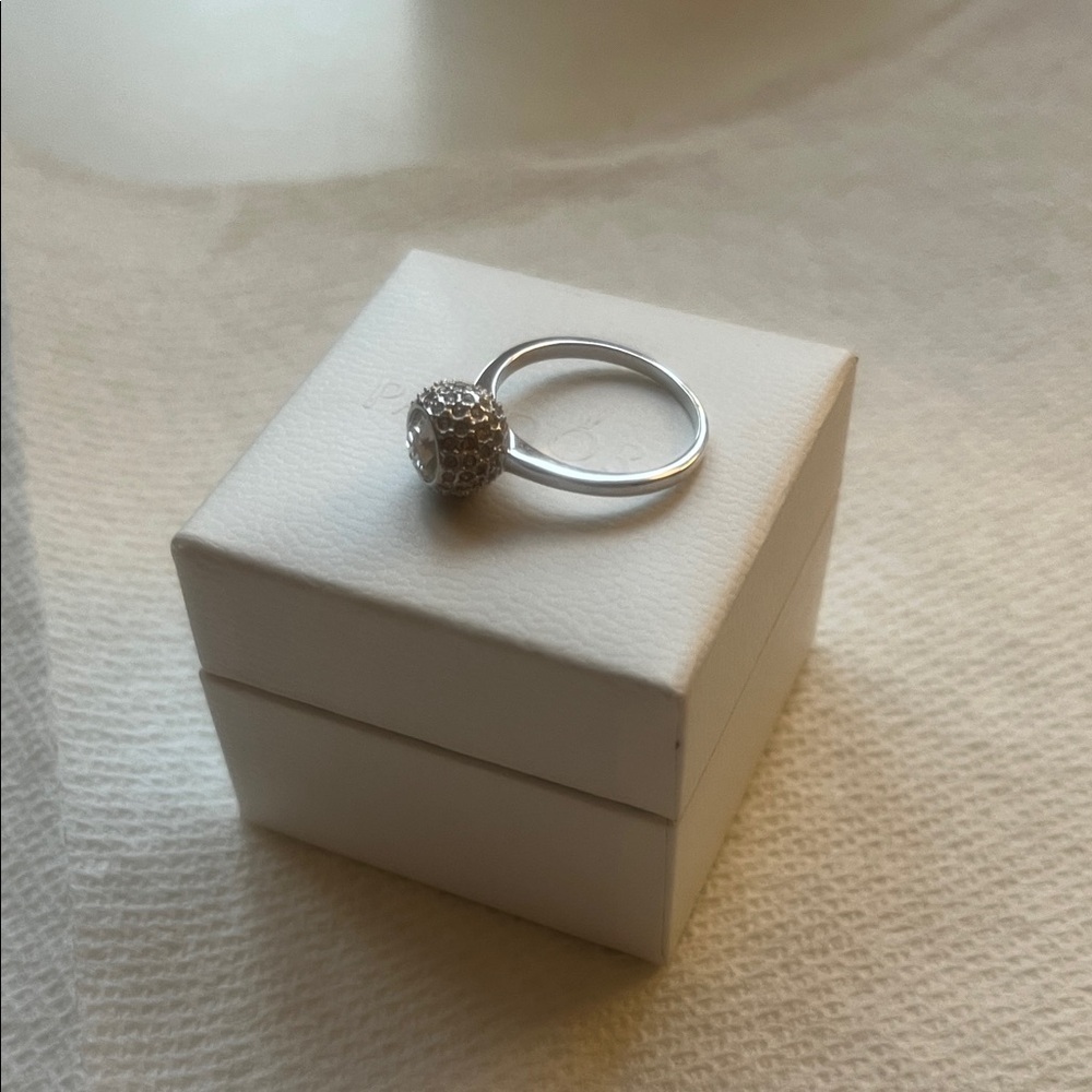 Pandora Silver Ring with Clear Center and Pavé Halo - Picture 3 of 5